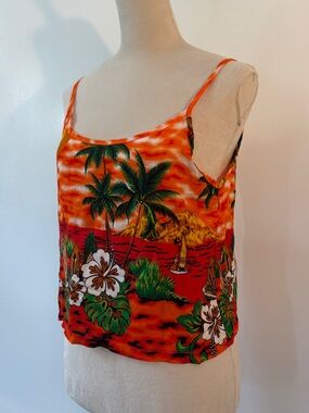 Vintage Cleopatra Tropical Hawaiian Print Orange Red Cami Top NWT